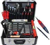 FAMEX 729-87 - Maletín de herramientas profesional equipado con juego de herramientas, herramientas de producción alemana, paquete con comprobador de tensión de 2 polos