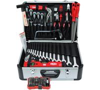FAMEX 729-87 - Maletín de herramientas de aluminio lleno con juego de herramientas profesional, capacidad de carga máxima de 30 kg, muchas herramientas de producción alemana - Espacio para otras