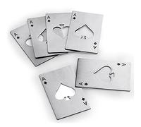 Famgee Abridor de botellas de vino de acero inoxidable, tamaño de tarjeta de crédito, casino, abrelatas de cerveza, abrelatas de tapa para tu cartera, regalos de dama de honor, 6 unidades (plata)