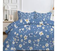 FamHarbor - Edredón de 200 x 200 cm, diseño de flores blancas y margarita de acuarela reversible, edredón ligero de 4 estaciones, pequeñas flores frescas, edredón de microfibra ultra suave y 2 fundas