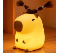 FAMIDUO Luz Bebe Nocturna Capibara con Pelo, Divertida Lámpara Bebe Noche Silicona, Luz Nocturna Infantil LED Recargable con Control Táctil, 3 Modos Brillo, Regalo para Niños y Niñas