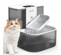 Famifit Fuente de agua automática para gatos de 4,5 L + 2 L (sin calefacción), batería de 2000 mAh, temporizador de 3/6/9H y control de 80/100/120 ml, sistema de agua limpia, sin filtro, cuenco de