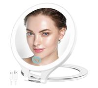 Famihomii espejo de aumento 10X/1X, viajero recargable de doble cara con luz y 3 ajustes de color, iluminado ajustable, portátil, cosmético de escritorio (blanco)