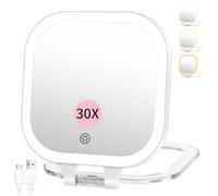 Famihomii Espejo de Aumento 1X/30X, Espejo de Maquillaje de Viaje Recargable con iluminación, Espejo cosmético de 7 Pulgadas con luz Tricolor y atenuación Continua, Espejo de Viaje de Doble Cara con