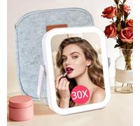 Famihomii Espejo de Maquillaje de Escritorio, Espejo de Aumento 1X/30X | 3000 mAh, Espejo de Maquillaje de Viaje Recargable con iluminación, Espejo cosmético con luz Tricolor y atenuación Continua