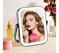 Famihomii Espejo de Maquillaje de Escritorio, Espejo de Aumento 1X/30X | 3000 mAh, Espejo de Maquillaje de Viaje Recargable con iluminación, Espejo cosmético con luz Tricolor y atenuación Continua