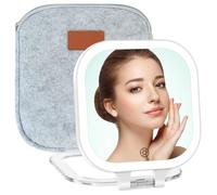 Famihomii Espejo de maquillaje de viaje recargable de aumento 10X, espejo de tocador portátil iluminado con iluminación de 3 colores y atenuación continua, espejo LED de doble cara, regalo para