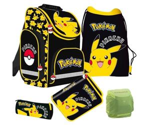 Familando Pokémon Mochila escolar de primera clase · Macuto ergonómico para niños y niñas · Mochila escolar Pokemon con diseño de Pikachu en set, multicolor, 28 x 36 x 17 cm, 5 piezas con estuche