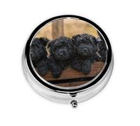 Familia Affenpinscher Cachorros Perros Negros Mono, Pastillero, Pastillero redondo Pequeño contenedor de pastillas Organizador de pastillas de viaje