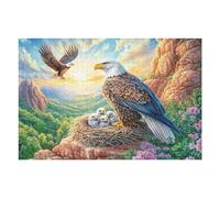 Familia de águilas en el Nido de montaña con el Atardecer Puzzles 1000 Piezas Estera Portátil 3D Rompecabezas Familiar para Adultos Aliviar Estrés Decoración Hogar Moderno Creativo 1000 PCS