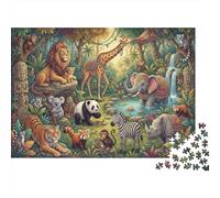 Familia de Animales de la Selva Puzzle 1000 Piezas Adultos Y Niños,14 Años+,Anti-estrés,Reto,Rompecabezas,Regalo Ideal,Relax,Premium,Cartón,Deco Pared,Desafío,Educativo 38x26cm
