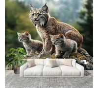Familia de Animales Linces Fotomurales 250x175 cm Papel Pintado Tejido No Tejido Fotomural Animal Efecto 3D Papel Tapiz Decorativos para Dormitorio Salón TV Pared Murales Póster