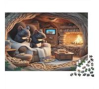 Familia de Ardillas acogedora Puzzle de 1000 Piezas para Adultos Papel Escena Nocturna Relajación Decorativo Regalo 70x50cm/1000pcs