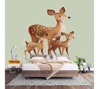 Familia De Ciervos Animales Fotomural para Pared de Tela No Tejida 400x280 cm, Verde Claro Papel Pintado Decorativo de Interiores para Salón Dormitorio Oficina Pasillo Comedor, Fácil de Instalar