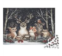 Familia de Ciervos del Bosque Invernal. Reunión de Coloridos Animales del Bosque. Rompecabezas de 1000 Piezas. Actividad Divertida para Adultos y niños en días lluviosos. 52 x 38 cm / 1000 Piezas.