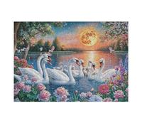Familia de cisnes bajo la Luna Llena Puzzles 300 Piezas Maquetas 3D Educativas Profesionales Rompecabezas para Familia Construir DIY Moderno Aliviar Estrés Decoración 300 PCS