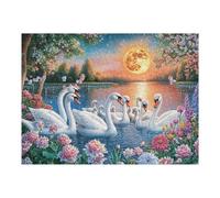Familia de cisnes bajo la Luna Llena Puzzles 500 Piezas Maquetas 3D Educativas Profesionales Rompecabezas para Familia Construir DIY Moderno Aliviar Estrés Decoración 500 PCS