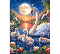 Familia de cisnes bajo la luna llena Rompecabezas 1000 Piezas Cartón Resistente Para Toda La Familia vida silvestre y plantas Diversión Familia Reducir Estrés Mejor Valorado Detalle De Regalo 1000 PCS