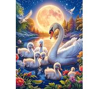 Familia de cisnes bajo la Luna Llena Rompecabezas 500 Piezas Cartón Grueso para Coleccionistas Vida Silvestre y Plantas Desconectar Rutina Ejercicio Mental Relajante 500 PCS
