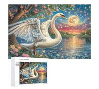 Familia de cisnes con Corazones Rosados al anochecer Puzzle 1000 Piezas para Adultos Ocio con Puzzle Agilidad Mental Regalo para Coleccionistas 1000 PCS