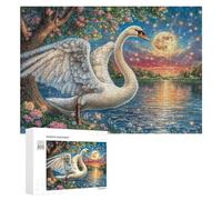 Familia de cisnes con Corazones Rosados al anochecer Puzzle 300 Piezas para Adultos Juego De Relajación Resistencia Mental Regalo para Tardes Largas 300 PCS