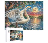 Familia de cisnes con Corazones Rosados al anochecer Puzzle 500 Piezas para Adultos Juego De Mesa Interior Reducción del Estrés Regalo para El Hogar 500 PCS