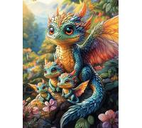 Familia de dragones en el bosque mágico Rompecabezas 300 Piezas Cartón Grueso Para Coleccionistas Cuento de hadas tierno de acompañamiento Eventos Team Building Relajación Mental Ocio En Casa Oferta E