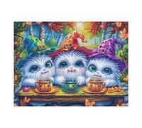 Familia de Fantasmas de Halloween Puzzles 500 Piezas Impossible 3D Kitten Bloom Teacup Rompecabezas para Adultos Desafío Intelectual Estera Portátil DIY Moderno Creativo 500 PCS