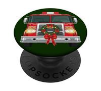 Familia de Fuentes Christmas Fire Truck Wreath Firefighter PopSockets PopGrip Adhesivo