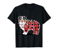 Familia de Fuentes Plaid Australian Shepherd Christmas Lights Holiday Family Camiseta
