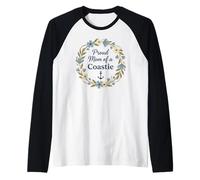 Familia de Fuentes Proud Mom of a Coastie Anchor Floral Wreath Camiseta Manga Raglan