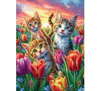Familia de gatos en el bosque mágico Rompecabezas 1000 Piezas Cartón Grueso Para Coleccionistas Dibujo Animado de Paisajes de Cuento de Hadas Eventos Team Building Ocio En Casa Regalo Fin De Año Mejor