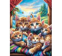 Familia de gatos en una habitación acogedora Puzzle 300 Piezas Decoración Moderna Cuento de hadas acompañante con animales Rompecabezas Para Adultos 3D DIY Creativo Desafío Intelectual Juguete Educati