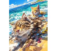 Familia de Gatos en una Playa Tropical Puzzle 500 Piezas Papel Mayores Mascota de Vida Silvestre Cute Terapia Ocupacional Entretenimiento Sin Pantalla para Navidad Regalo Original 50