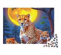Familia de guepardos Luna Llena Bosque Puzzle de 1000 Piezas Papel para Adultos Fauna Nocturna Juego de Puzzle 1000 Piezas Decoración Regalo 38x26cm/1000pcs