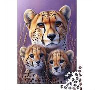 Familia de guepardos Rompecabezas para Adultos 38x26cm/1000pcs,Juegos De Desafío De Estilo artístico de Animales Salvajes