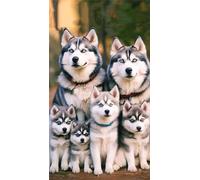 Familia de huskies Diamond Painting para Adultos,5D Round Drill diamond painting kit completo,DIY Strass Diamante Bordado Cristal Punto de Cruz Painting para Hogar Pared Decoración 30x70 cm