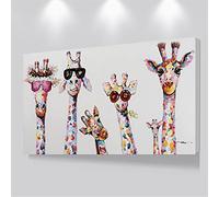 Familia de la jirafa Pintura en lienzo Pinturas decorativas Lienzo de la familia de la jirafa curiosa Lienzos de arte de pared 60x120cm (23 "x47") Sin marco