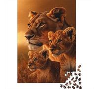 Familia de Leones Puzzle de 1000 Piezas Papel para Adultos Sabana Africana Relajante Interacción Familiar Decoración Regalo 52x38cm/1000pcs