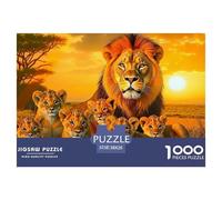 Familia de Leones Puzzle de 1000 Piezas Puzzle para Adultos Sabana Africana Puesta de Sol Juego de Puzzle 1000 Piezas Relajación Hogar 38x26cm/1000pcs