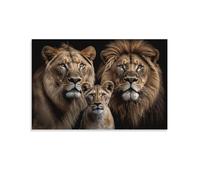 Familia de leones sobre pinturas al óleo negras, impresiones en lienzo modernas y grandes, obras de arte sobre lienzo, arte de pared para dormitorio, decoración del hogar, 16 x 24 pulgadas