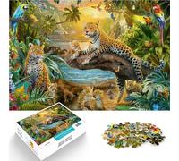 Familia de leopardos en la Jungla Rompecabezas para Adultos 1000 Piezas Regalos de Juegos desafiantes Interacción Entre Padres e Hijos 38x26cm