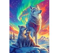 Familia de Lobos bajo Auroras boreales Puzzle 1000 Piezas Cartón Resistente Planta Silvestre Rompecabezas Familiar para Toda La Familia Juguete Educativo 3D Maquetas Construir 1000 PCS