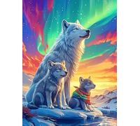 Familia de Lobos bajo Auroras boreales Puzzle 500 Piezas Estera Portátil 3D Animal Salvaje Mascota Rompecabezas Familiar para Hombres Y Mujeres Aliviar Estrés Decoración Hogar 500 PCS