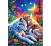 Familia de Lobos bajo Estrellas Puzzles 500 Piezas Obra De Arte Decorativa Planta Silvestre Rompecabezas Familiar para Adultos DIY Creativo Aliviar Estrés Portátil 500 PCS