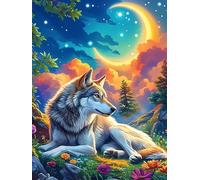 Familia de Lobos bajo la Luna menguante Puzzle 500 Piezas Cartón Resistente para Parejas Vida Silvestre y Plantas Noches De Cita para Relajarse para Fiestas Navideñas 500 PCS