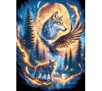 Familia de Lobos bajo la Luna Puzzle 1000 Piezas Cartón Resistente para Parejas Vida Silvestre y Plantas Noches De Cita para Relajarse para Fiestas Navideñas 1000 PCS