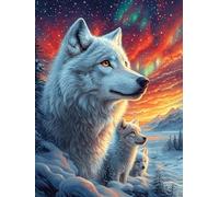 Familia de lobos bajo las auroras boreales Rompecabezas 300 Piezas Cartón Para Expertos vida silvestre y plantas Actividad Familiar Educativa Hobby Colección Reunión Familiar Juegos Regalo Sorpresa 30