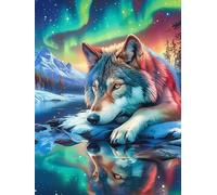 Familia de Lobos bajo Las Auroras boreales Rompecabezas 500 Piezas Cartón para Mayores Vida Silvestre y Plantas Terapia Ocupacional Regalo Corporativo Garantía Satisfacción Regalo Reyes Magos 500 PCS