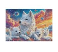 Familia de Lobos Blancos bajo el Cielo Estrellado Puzzle 300 Piezas Papel Mayores Alivio Ansiedad Actividad para La Mente Ocio Tranquilo En Casa Más Vendido Regalo Original 300 PCS